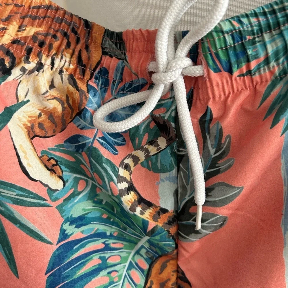 Top Man Pink Tiger Tropical  Swim Trunks Size S/M Beach Summer Hawaiian